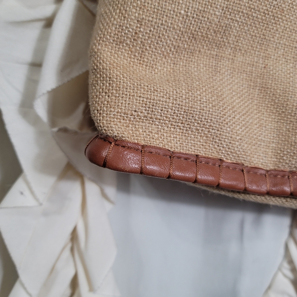 Tory Burch Stripe Shopper Natural/Red Volcano Burlap Tote *RARE* - Picture 3 of 13